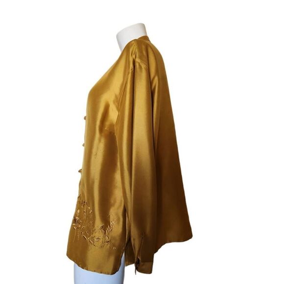 Chico's Design mandarin collar 90's golden yellow liquid silky too tunic 100% si - Picture 2 of 5